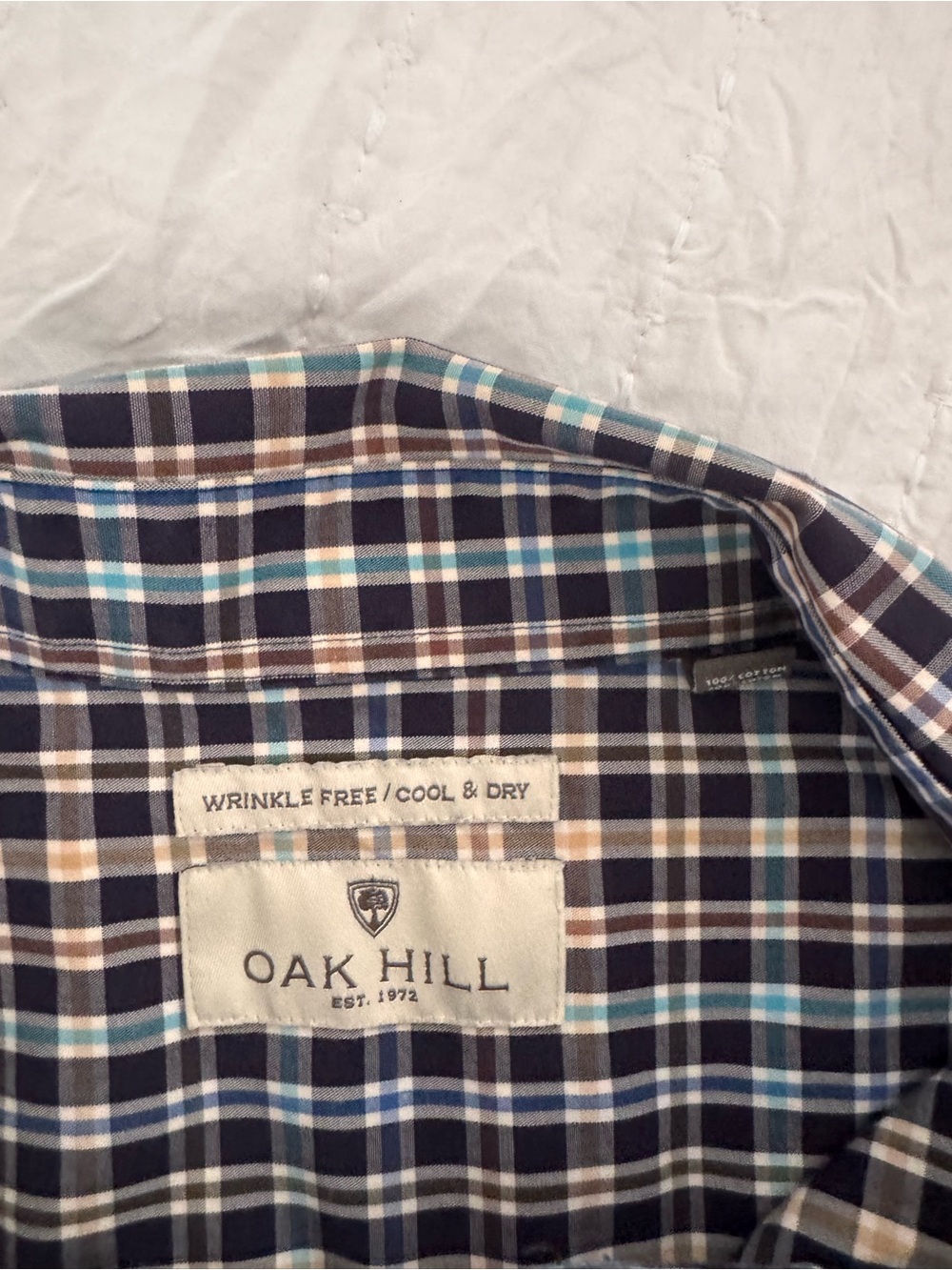 Oak Hill Men’s Plaid Button-Down Shirt in Navy, Teal & Brown